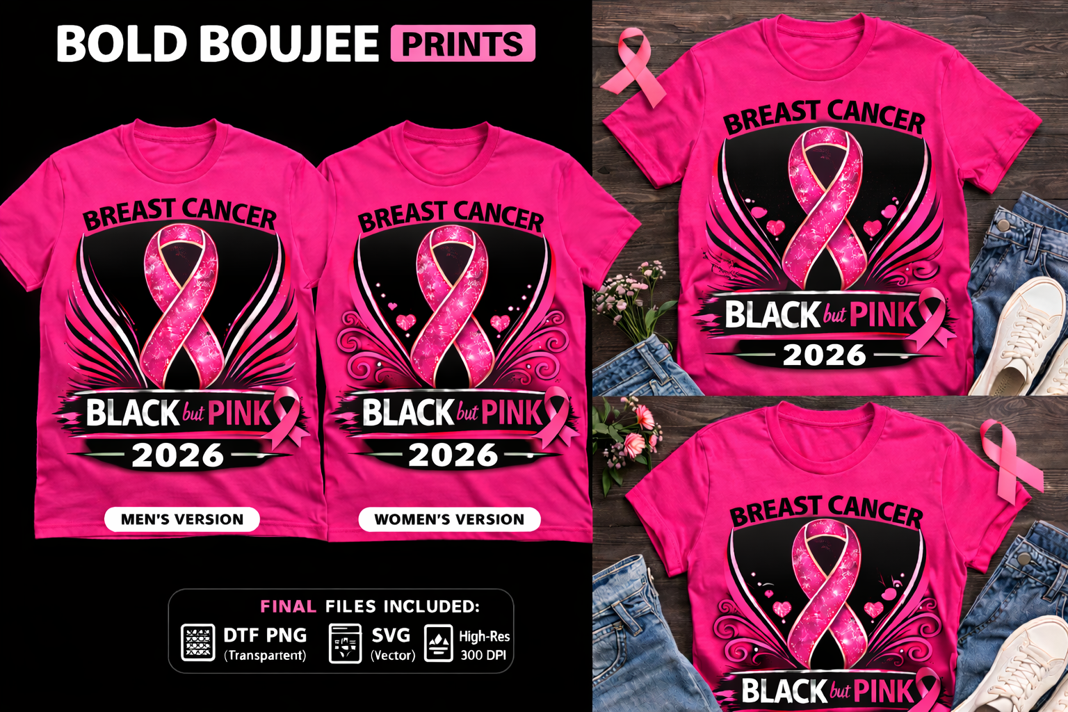 Breast Cancer Awareness Shirt (Black but Pink)