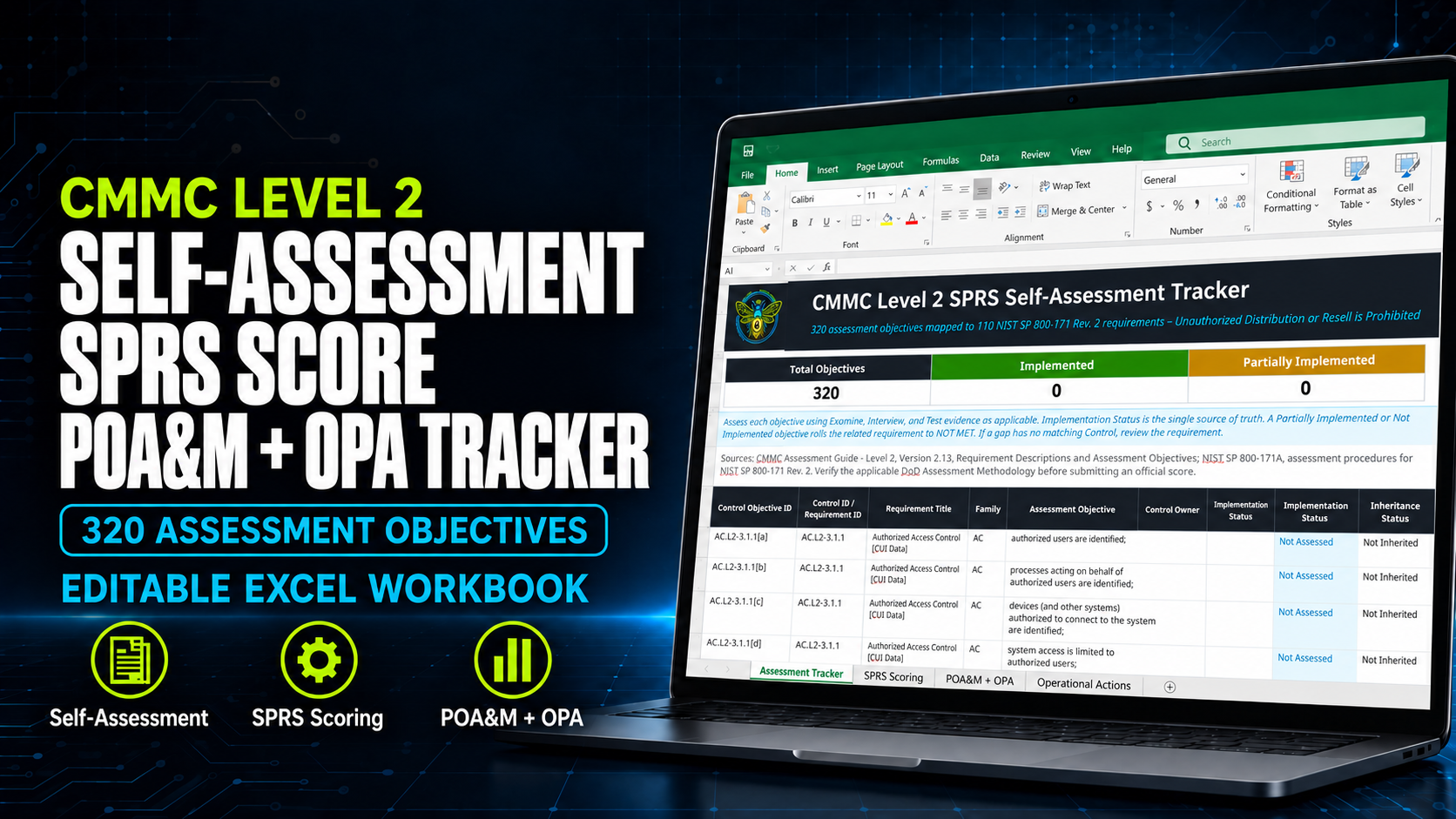 Self-Assessment, SPRS Score, POAM and OPA Tracker for CMMC Level 2