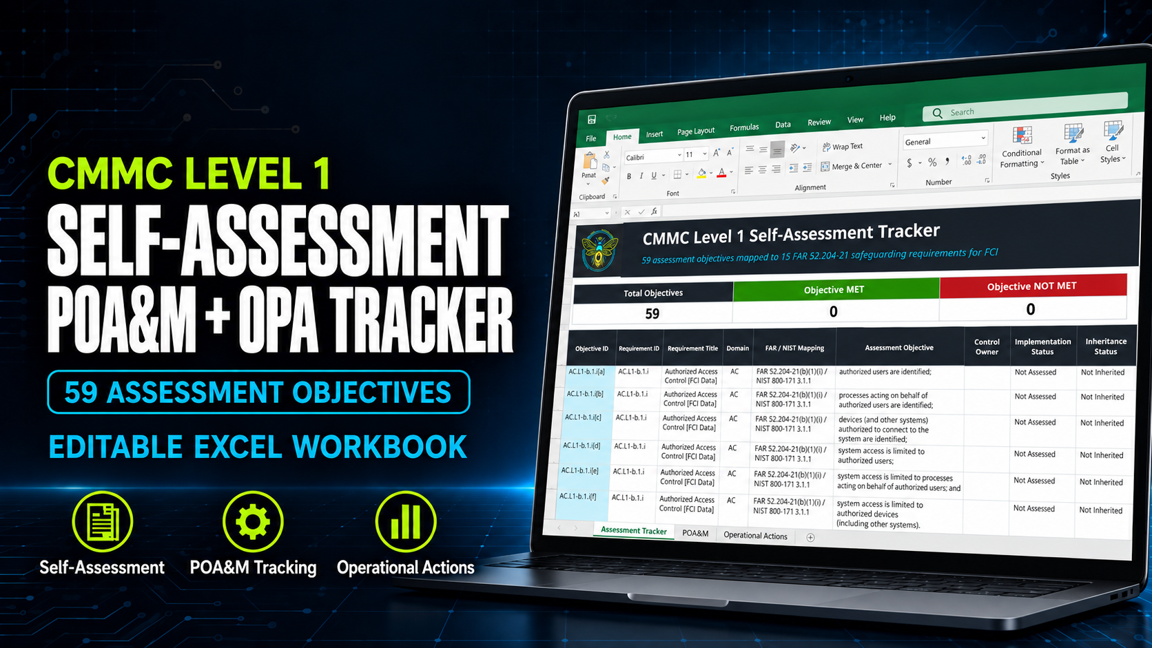 Self-Assessment, POAM and OPA Tracker for CMMC Level 1