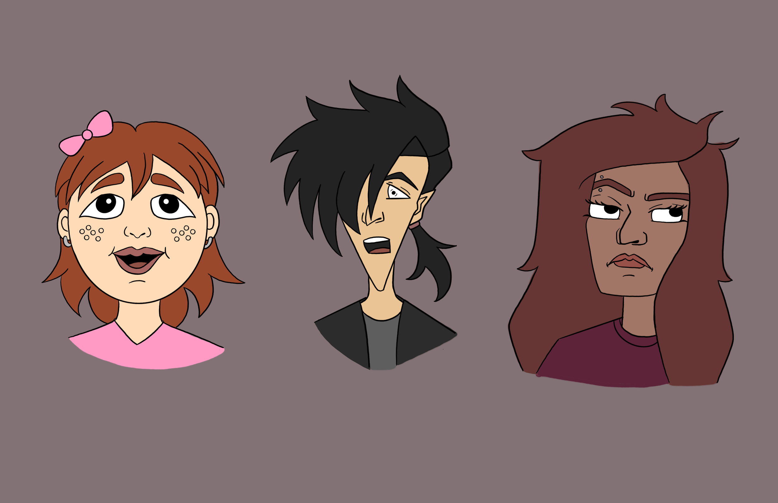 Three animated characters with different expressions against a plain background.