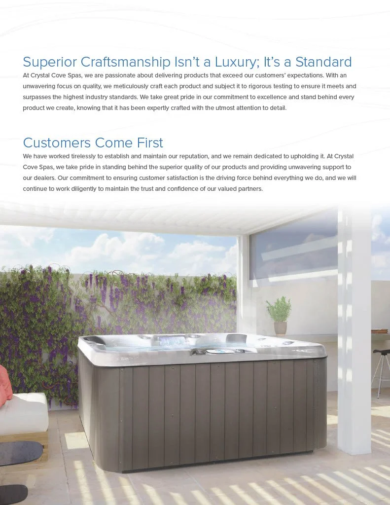 Luxury hot tub on a patio with a seating area and potted plant, outdoor setting with a privacy fence covered in greenery.