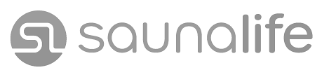 Saunalife logo in gray with stylized 'SL' icon