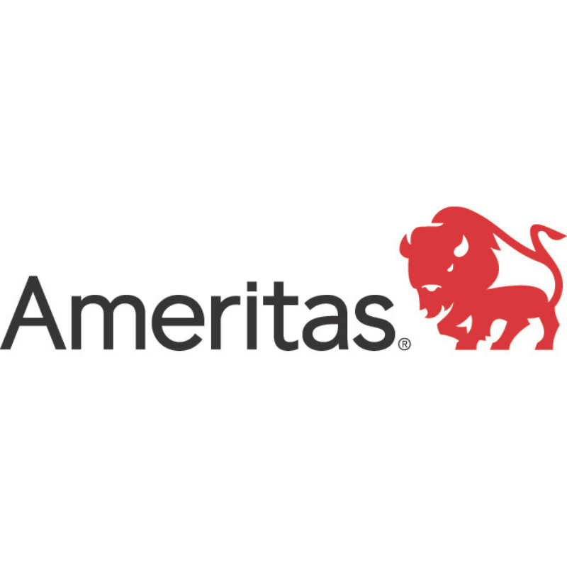 Logo with black text reading 'Ameritas' and a red lion to the right.