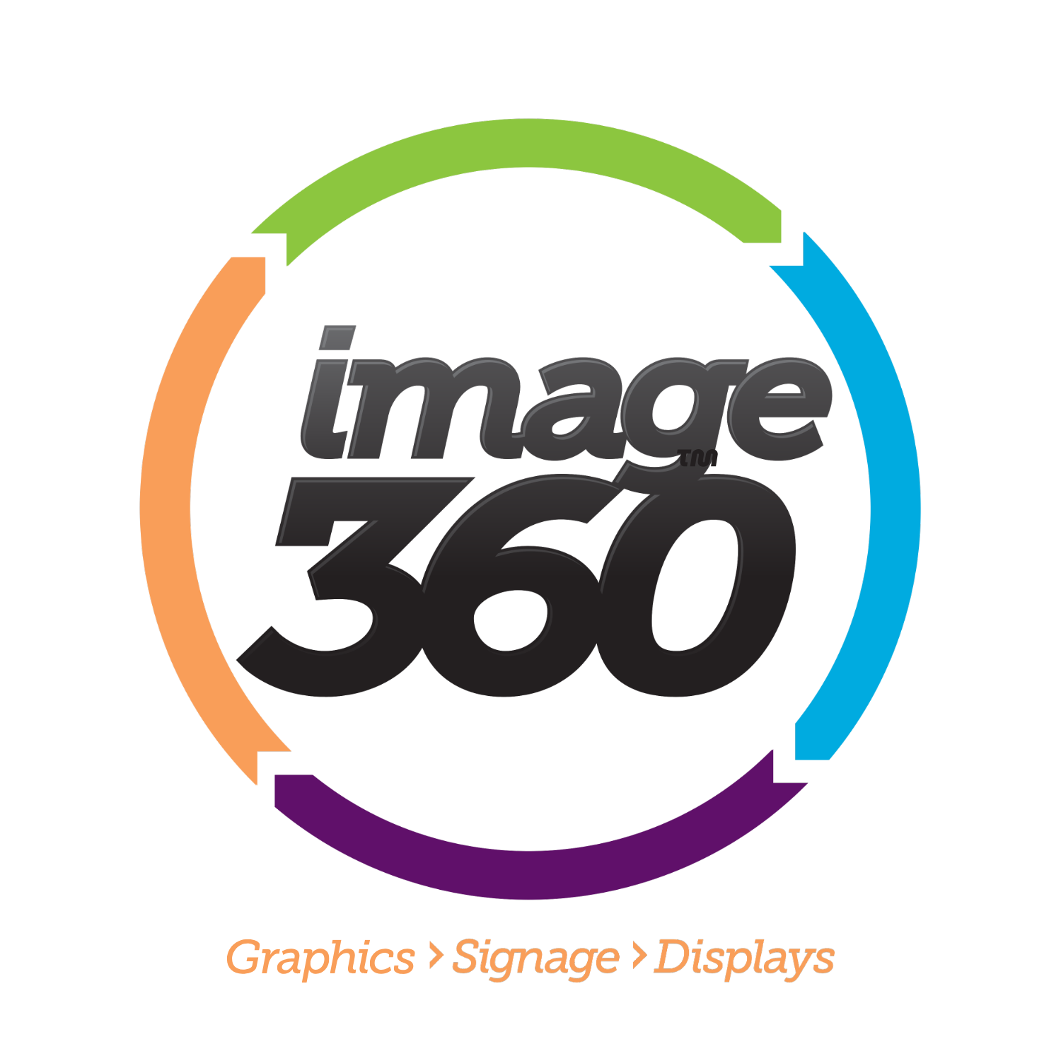 Colorful logo with a circle and arrows surrounding the words 'image 360' and the text 'Signage Displays' at the bottom.