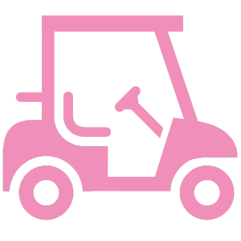 Pink and black icon of a golf cart.