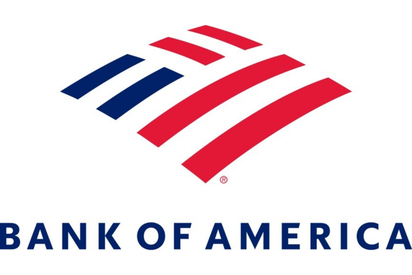 The Bank of America logo with the name written below and a stylized red and blue flag design above.