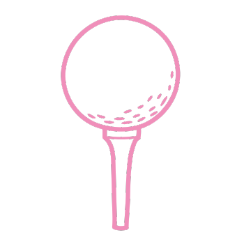 Outline of a badminton racket with a pink frame and a black handle.