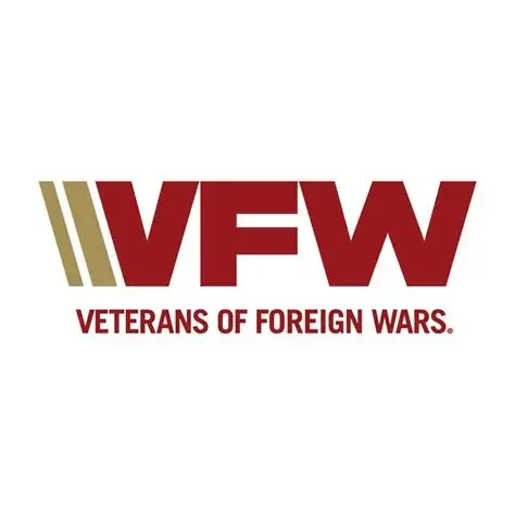 VFW logo with red letters and gold stripes, Veterans of Foreign Wars