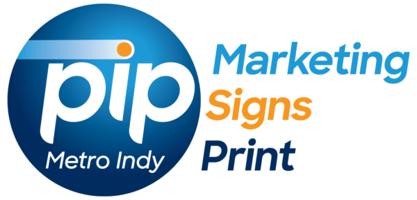 Logo for Pip Metro Indy with text 'Marketing Signs Print' beside it.