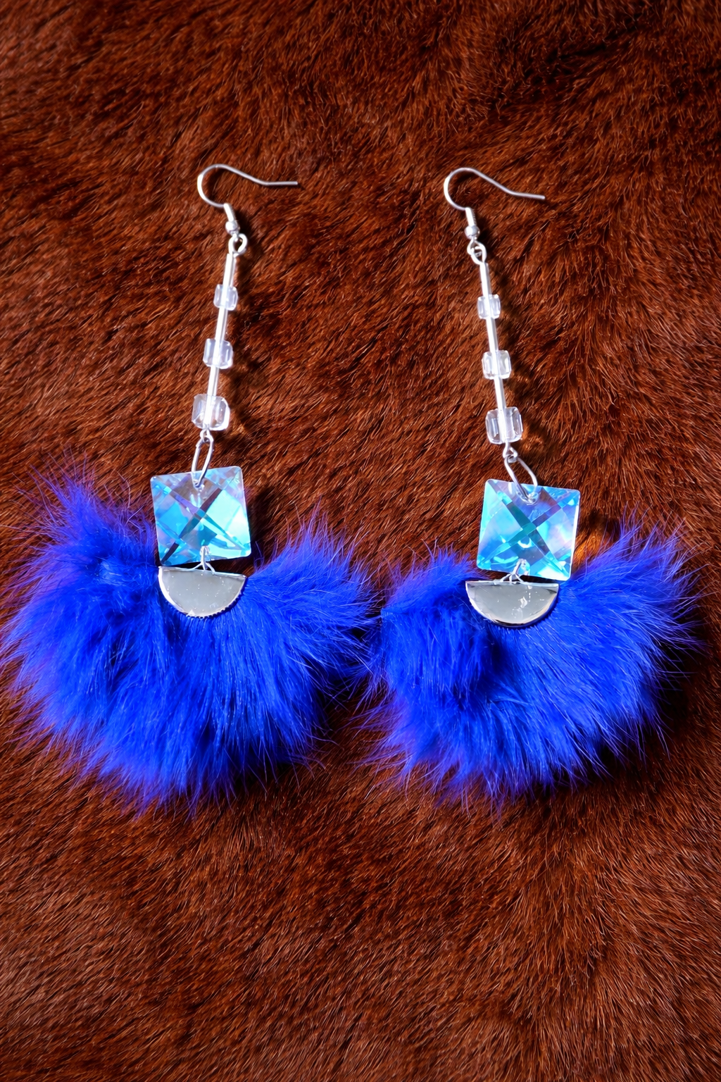 Square Crystal Beads and Rabbit Fur