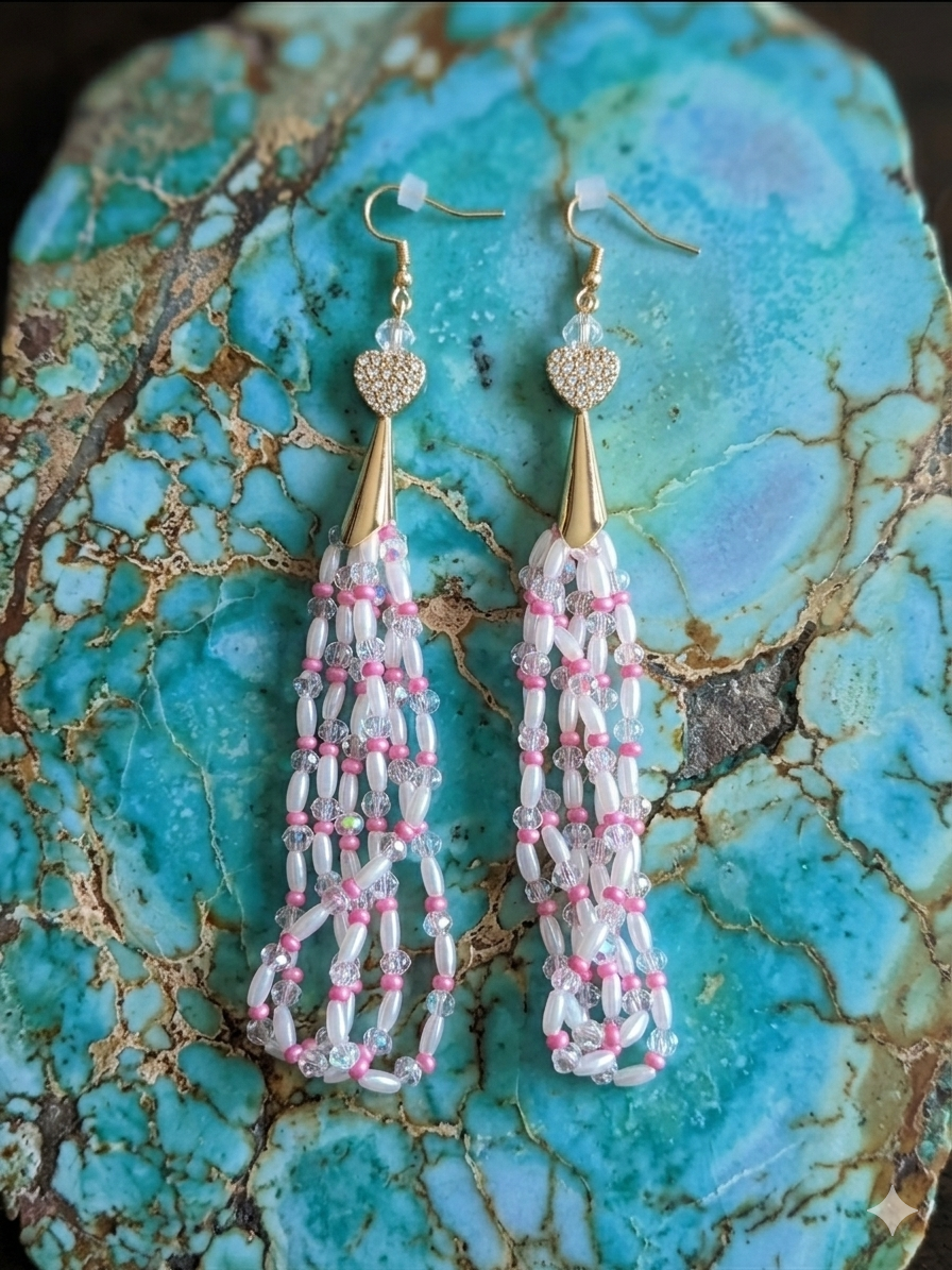 Pink and Pearl Fringe Earrings