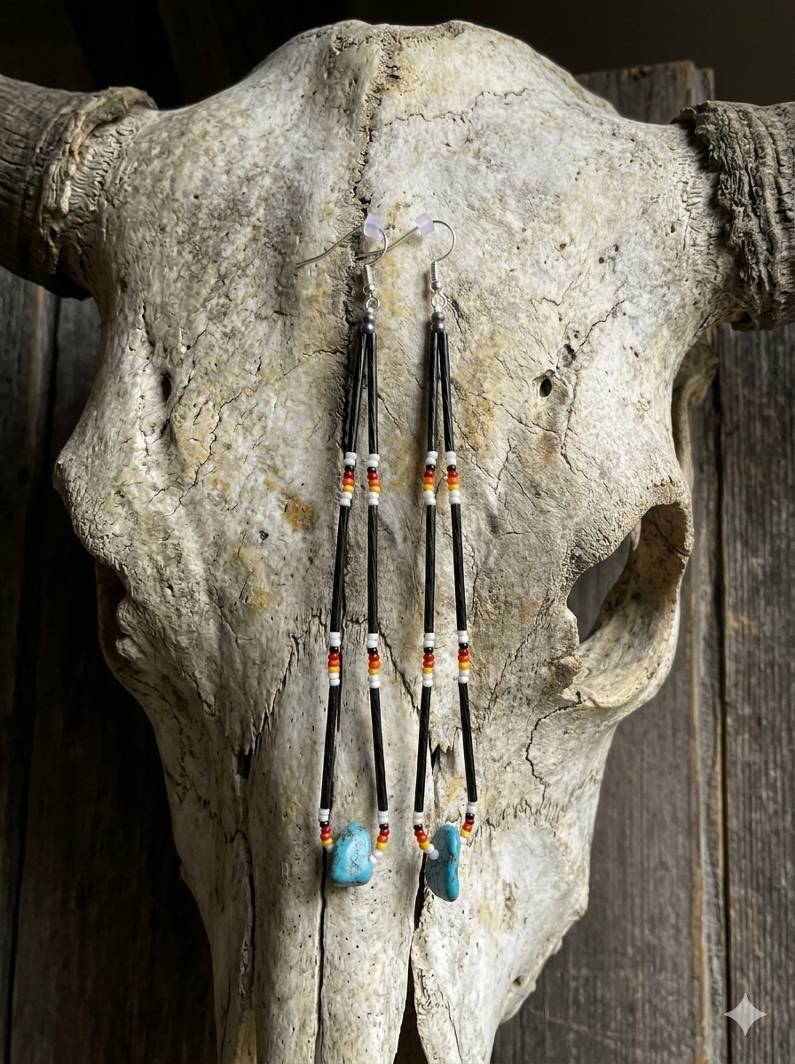 Long n Light Fringe Earrings with Tourquoise Stone