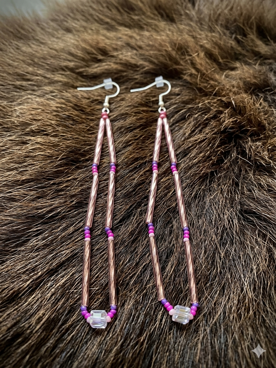 Pink n Purple Fringe Earrings