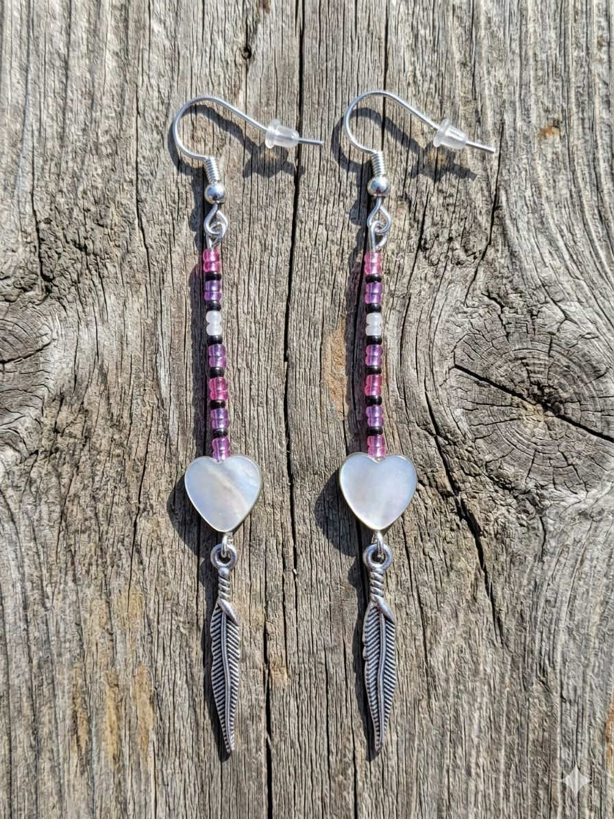 Heart and Feather Earrings
