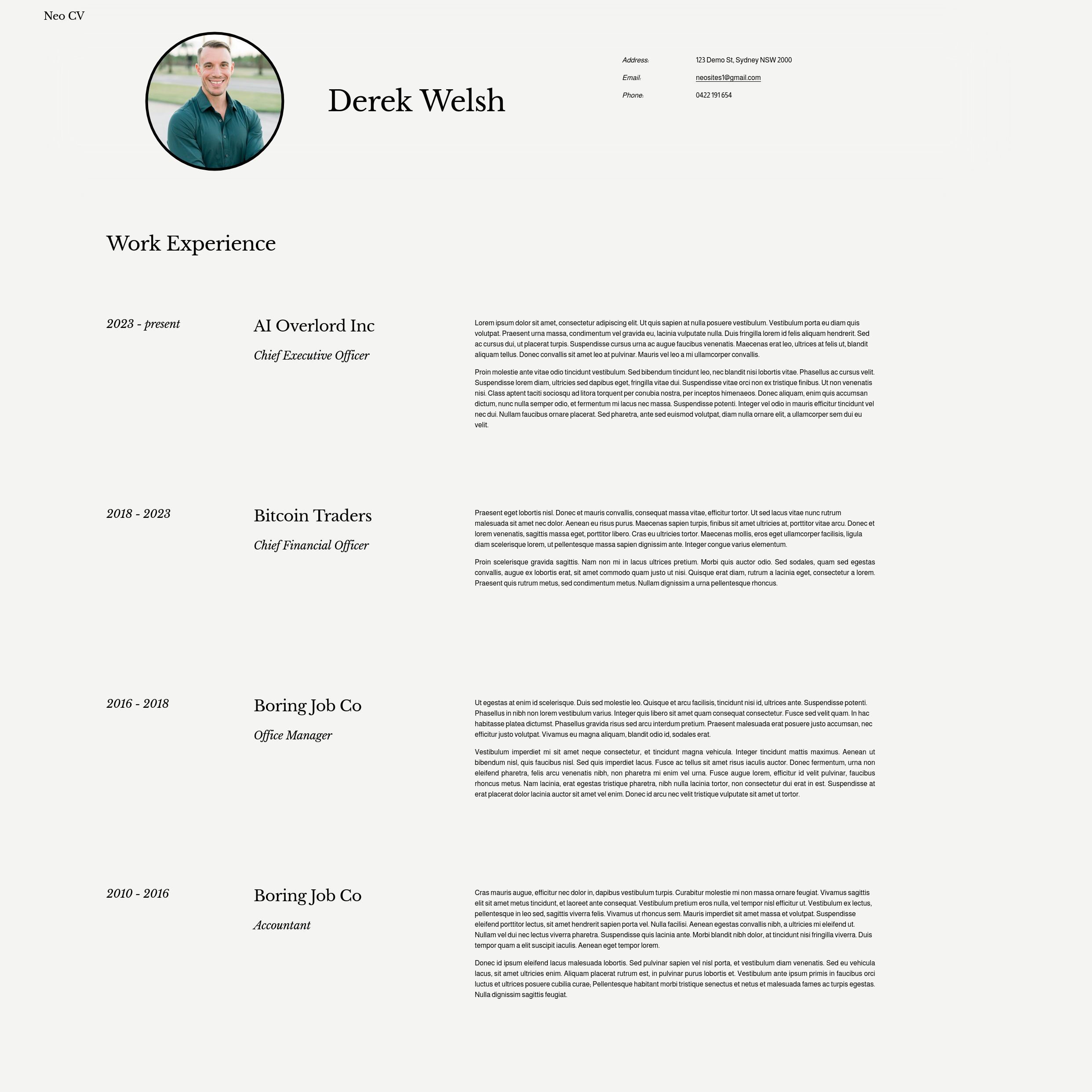 Demo Site: CV