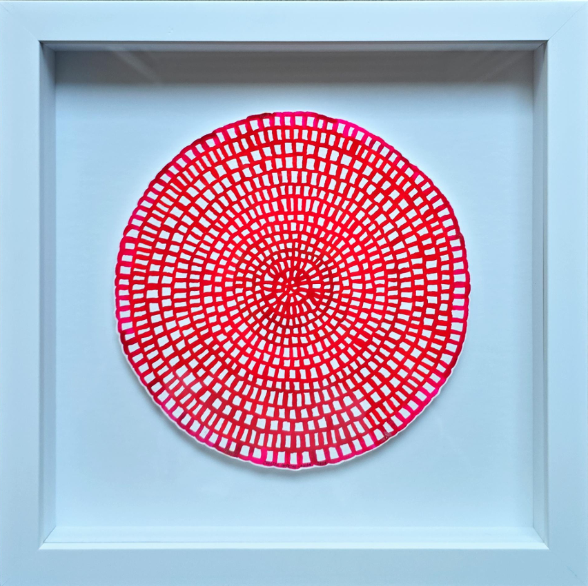 Original Mini Crochet Web Mandala — Crimson Red & Magenta