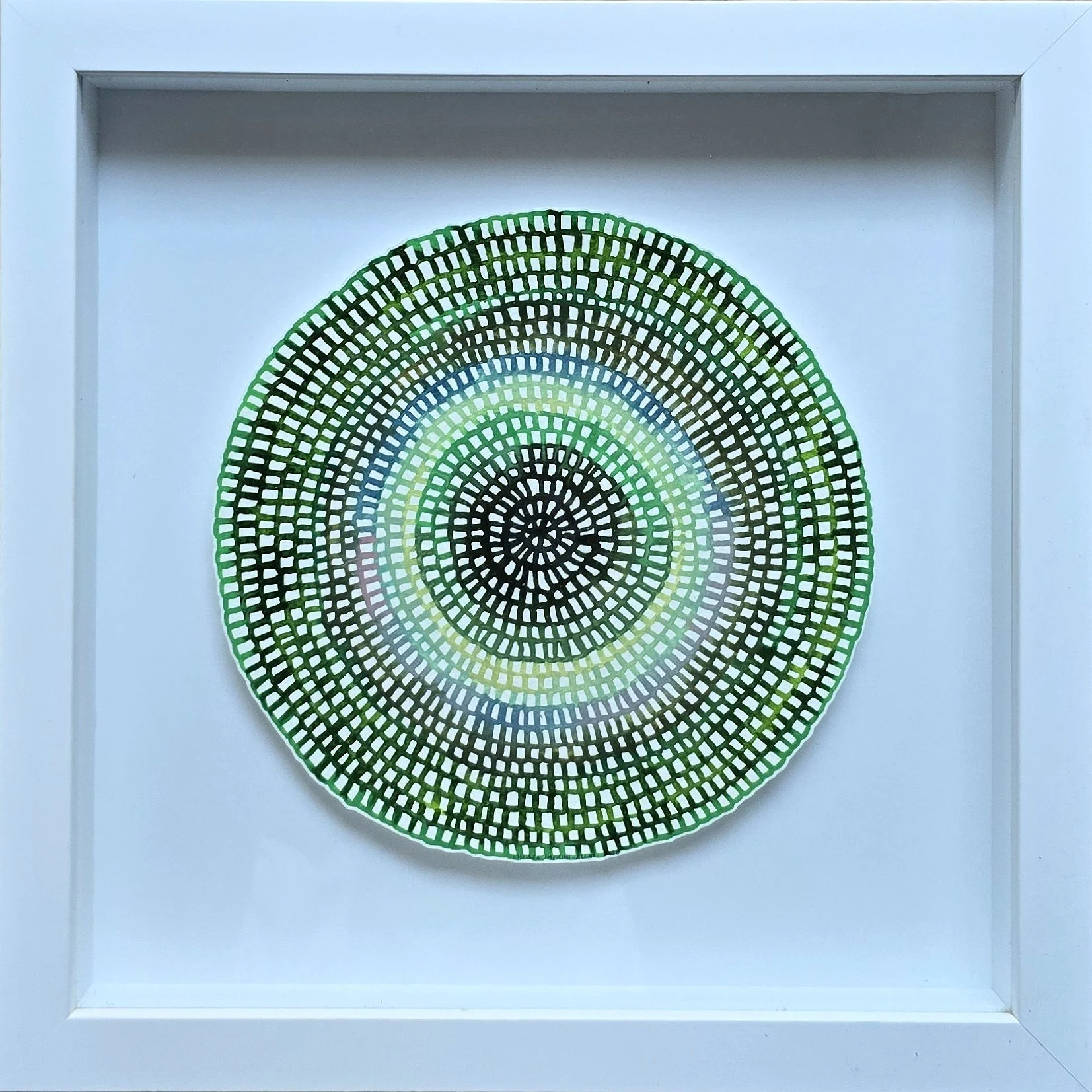 Original Mini Crochet Web Mandala — Forest Green, Mint & Charcoal