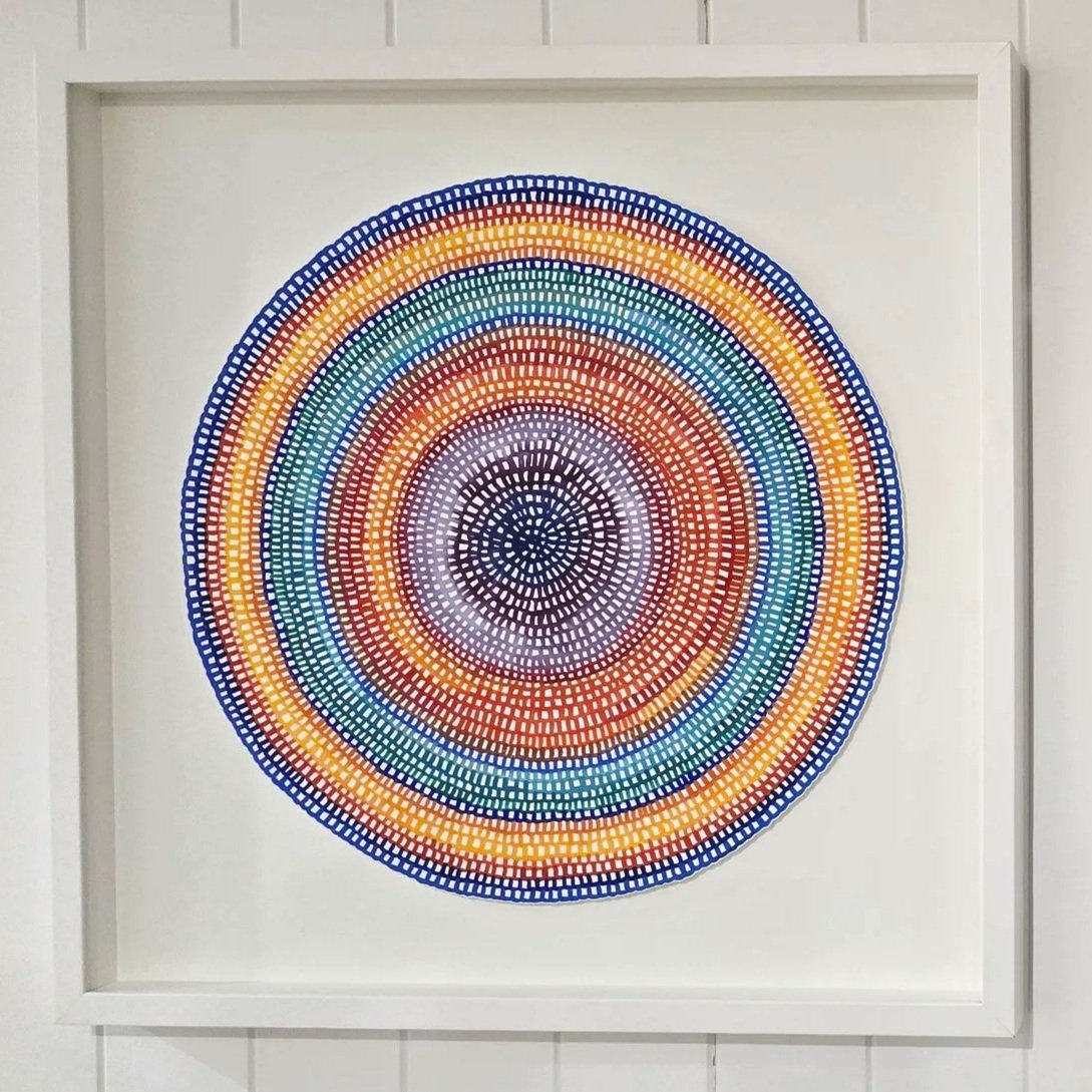 Original Crochet Web Mandala — Navy, Orange, Teal & Plum