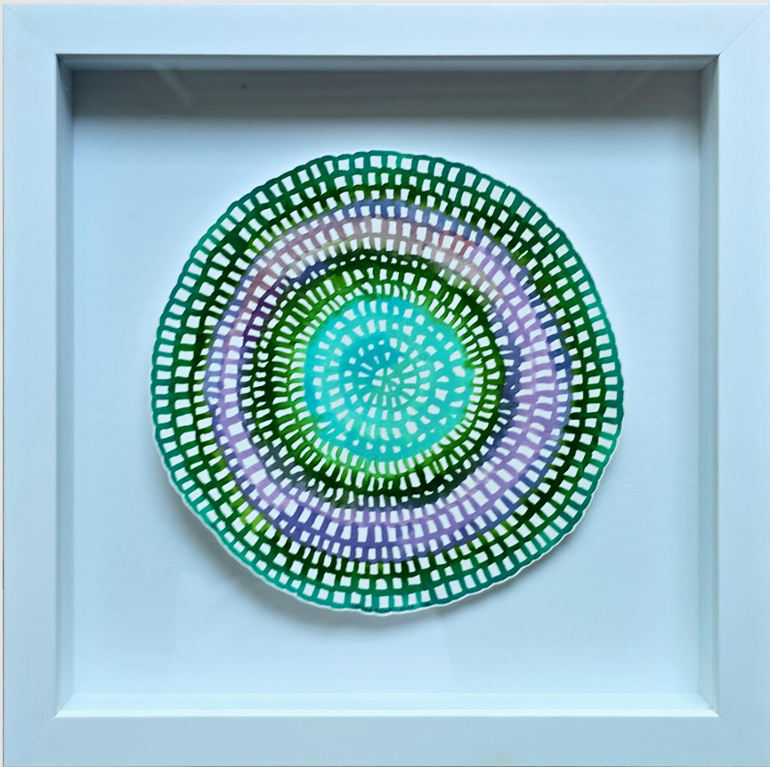 Original Mini Crochet Web Mandala — Aqua, Emerald & Lavender *