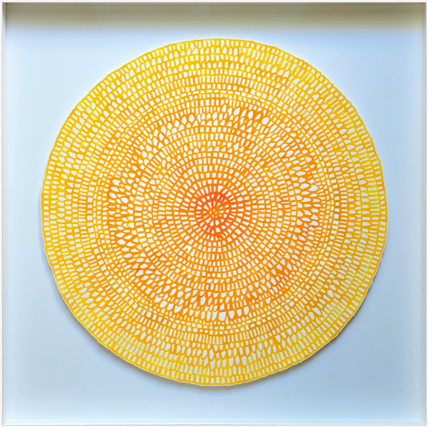 Original Crochet Web Mandala — Golden Yellow & Burnt Orange