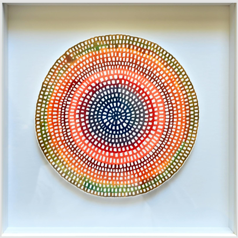 Original Mini Crochet Web Mandala — Coral, Navy & Olive