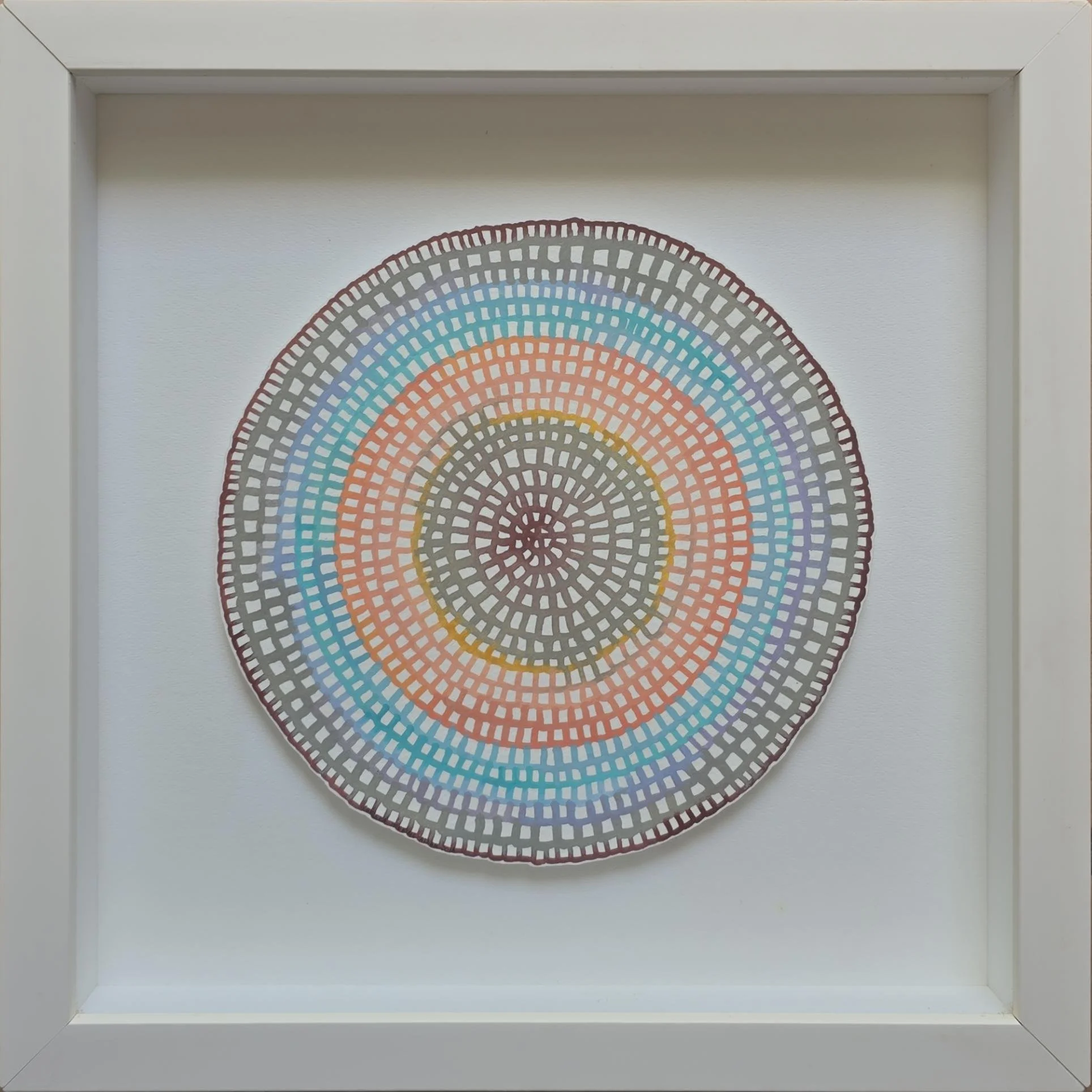 Mini Crochet Web Mandala No. 13 — Burgundy, Coral & Aqua