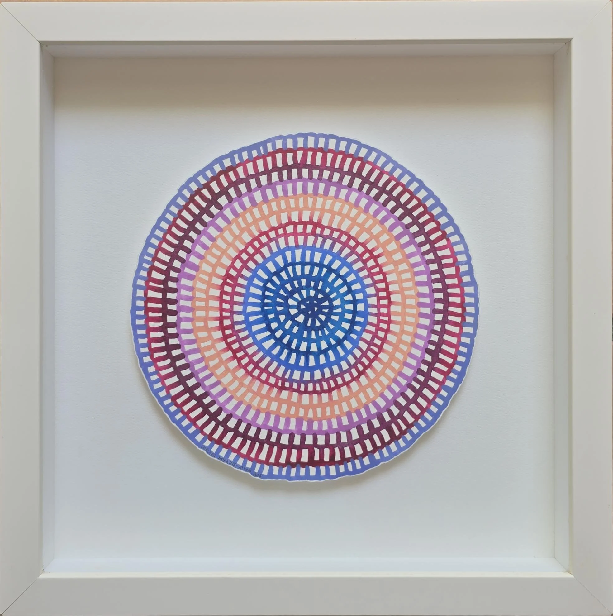 Mini Crochet Web Mandala No. 12 — Cobalt, Burgundy & Peach