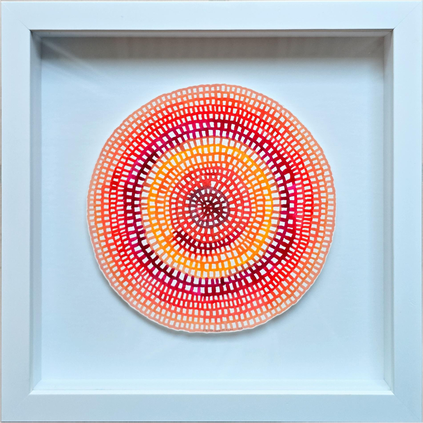 Original Mini Crochet Web Mandala — Coral, Orange & Burgundy