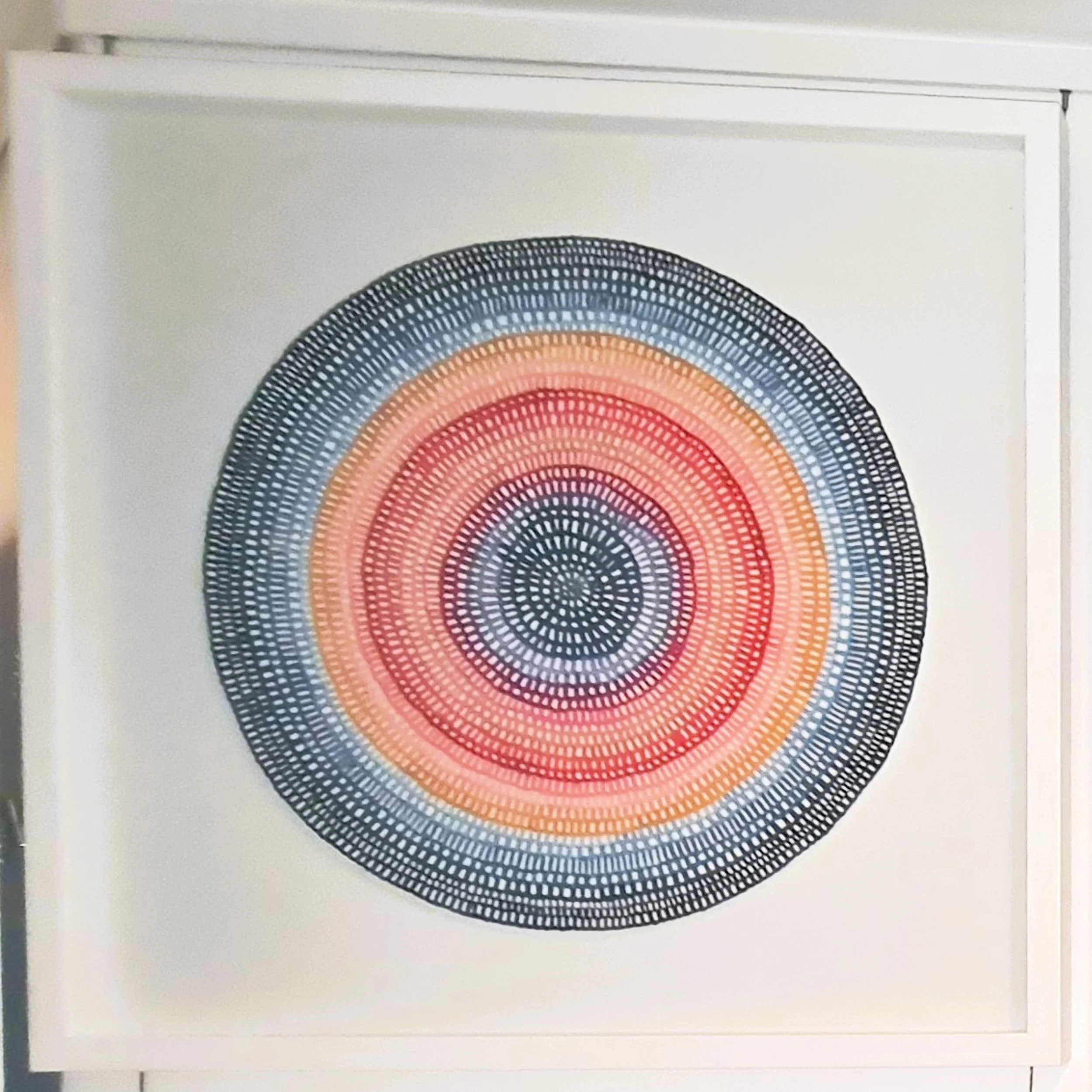 Original Crochet Web Mandala — Charcoal, Coral, Peach & Red