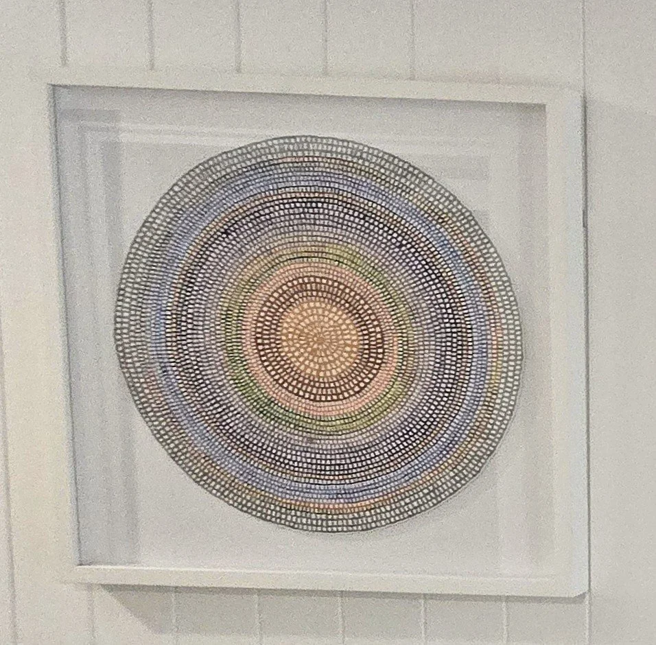 Original Crochet Web Mandala — Slate Blue, Ochre & Sage
