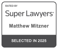 A black and white label featuring the Super Lawyers logo, the name Matthew Mitzner, and a note indicating he was selected in 2025.