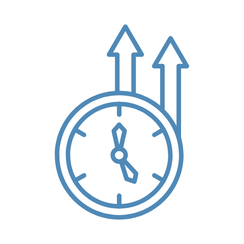 Clock with three arrows pointing upward indicating time or progress. Shift Management