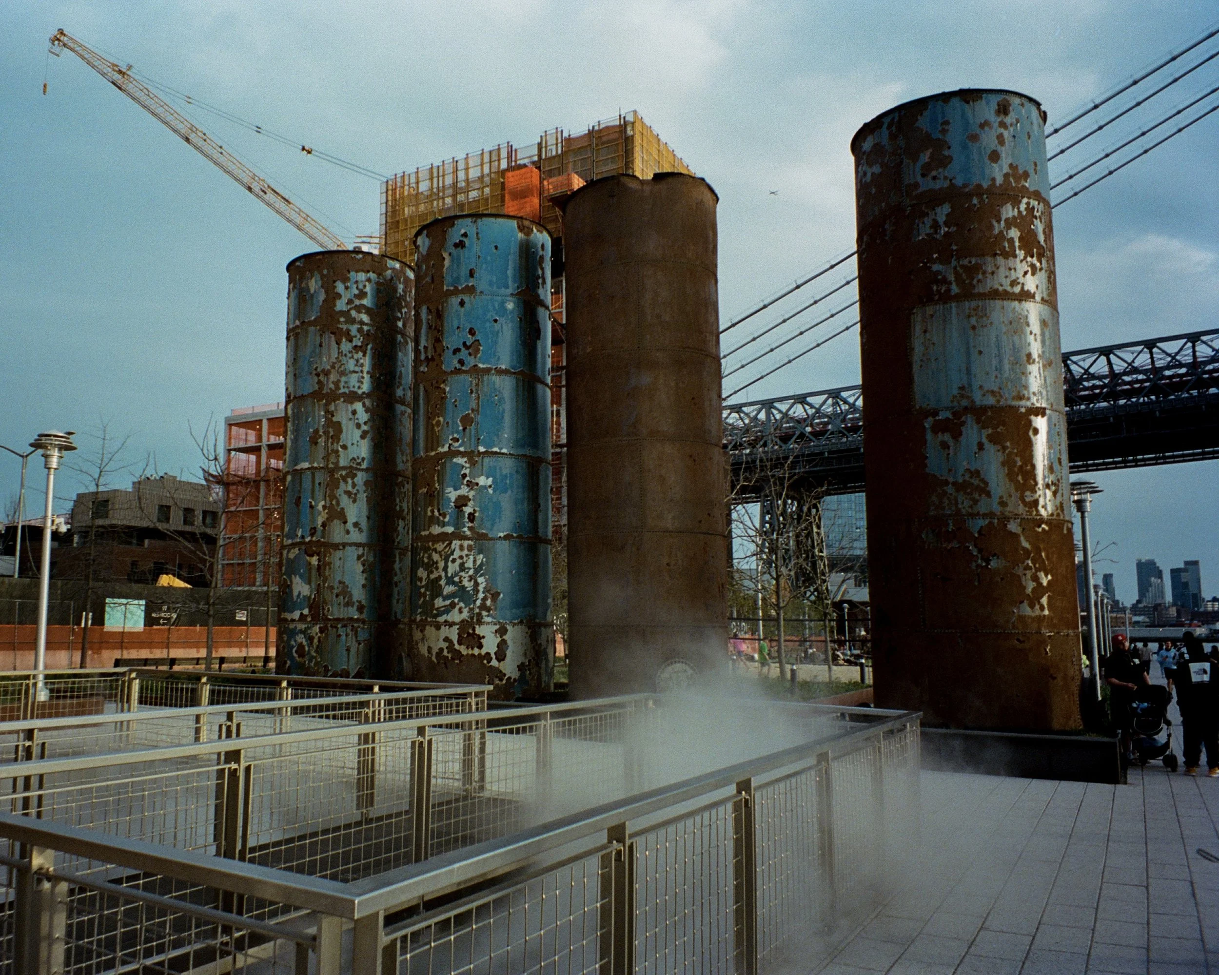 Smoke stacks at Domino Park
