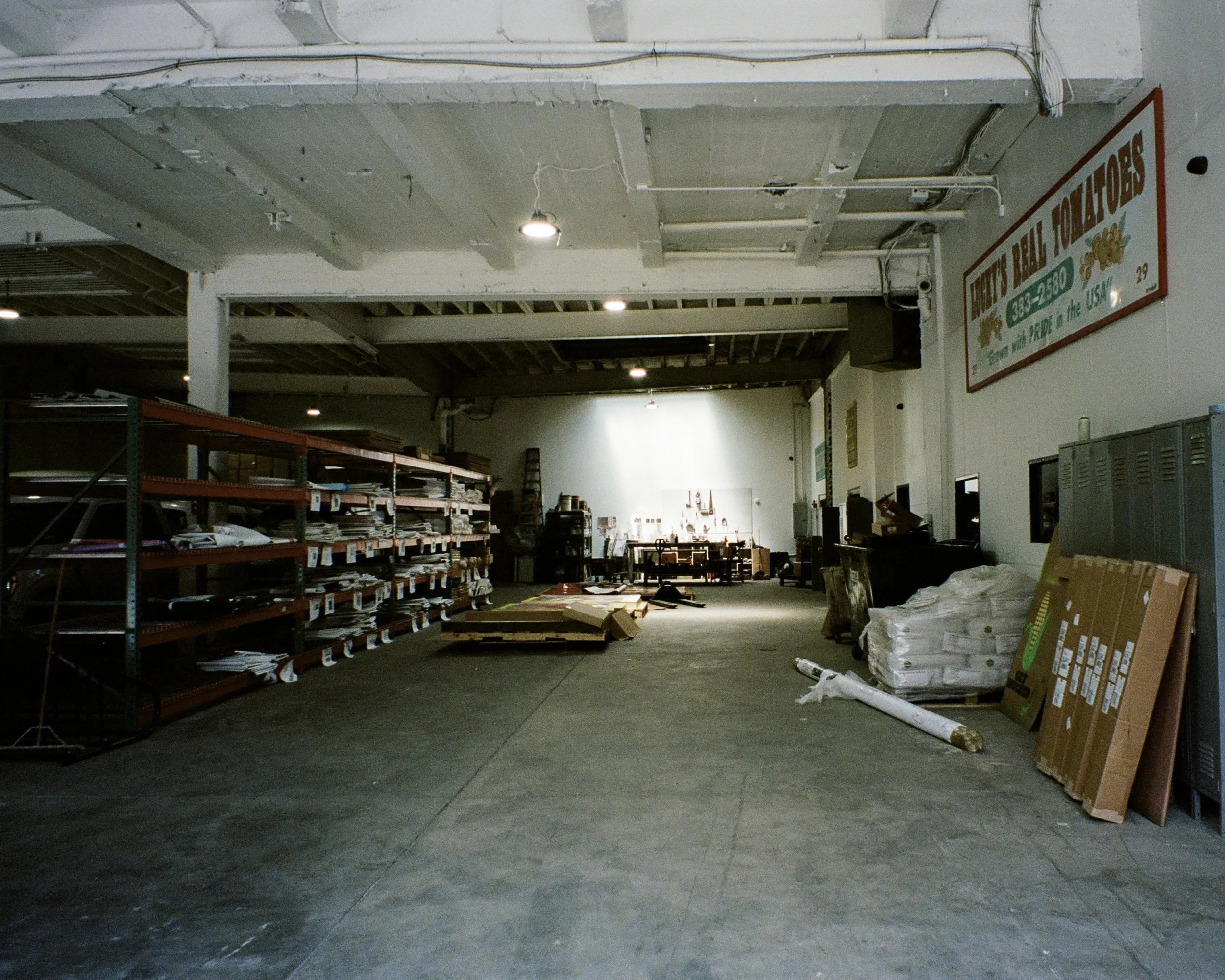 A garage with industrial materials