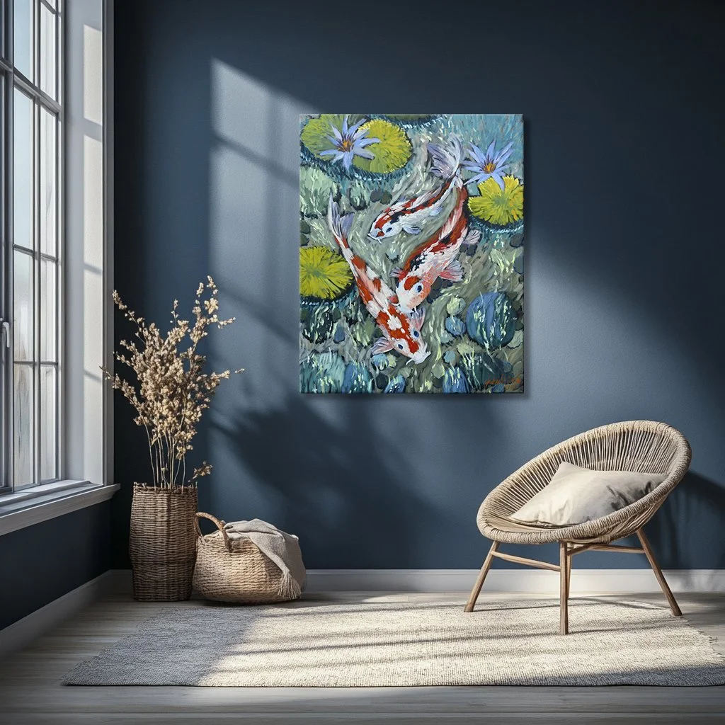 This hot summer day calls for some koi fish, just swimming around in the cool water, joined by some delicate flowers. 
I'm prepping for a show this coming weekend in Chicago for my @greenbeetleshop business. It will be a fun weekend at Renegade Chica