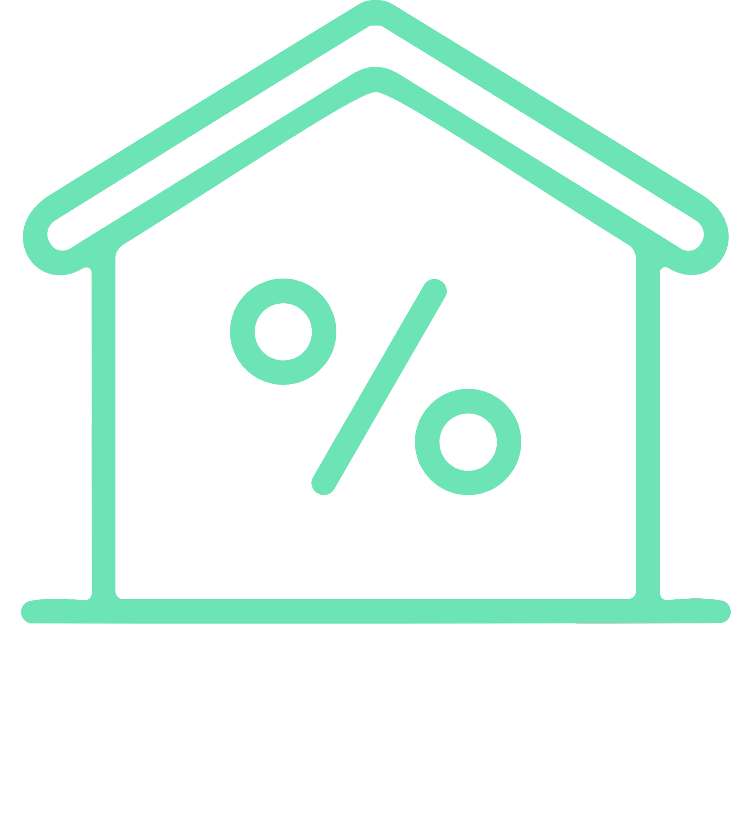 Icon of a house with a percentage symbol inside, representing home discounts or mortgage interest rates.