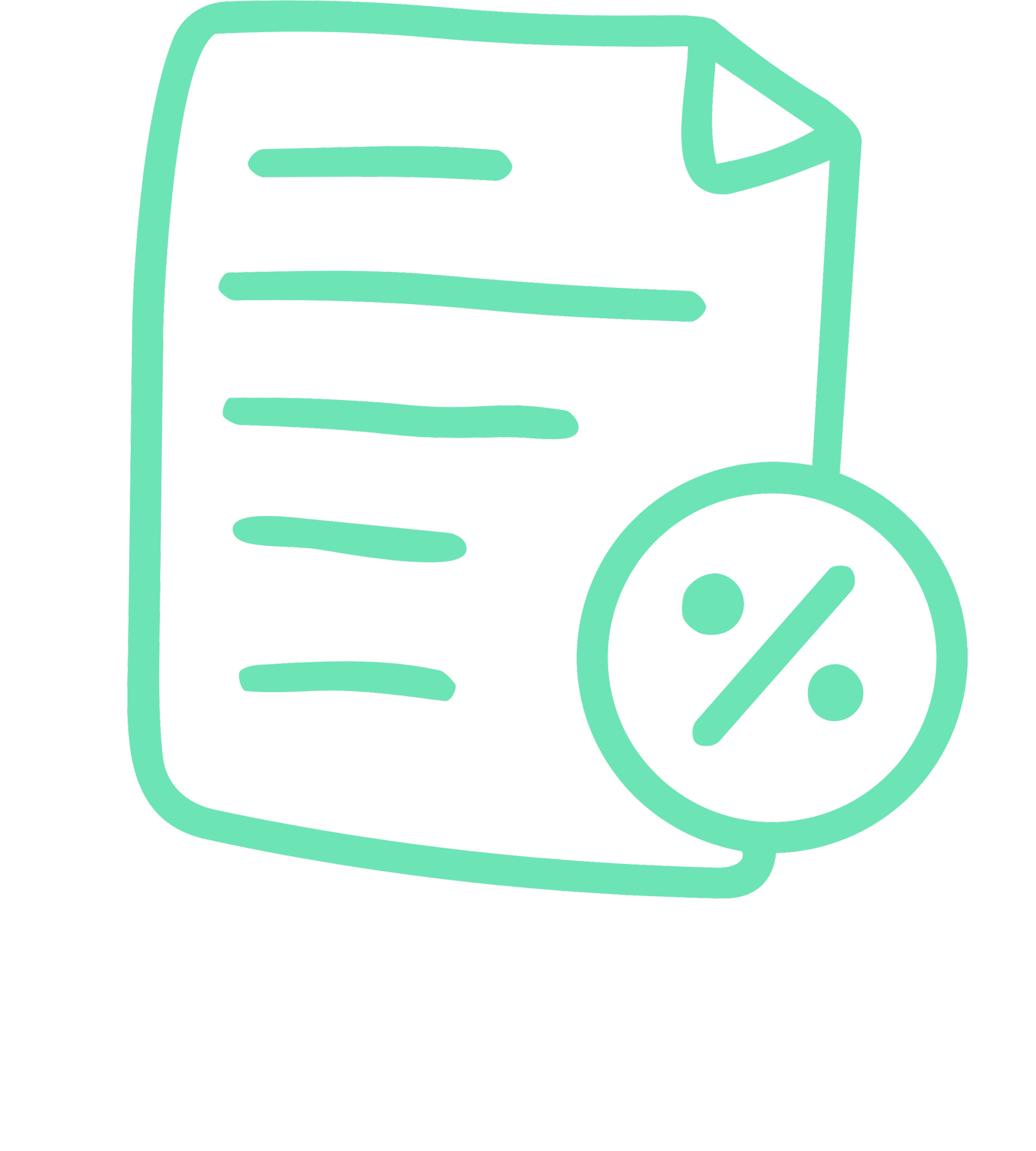 Outline of a document with lines representing text and a percentage discount symbol in a circle overlay.