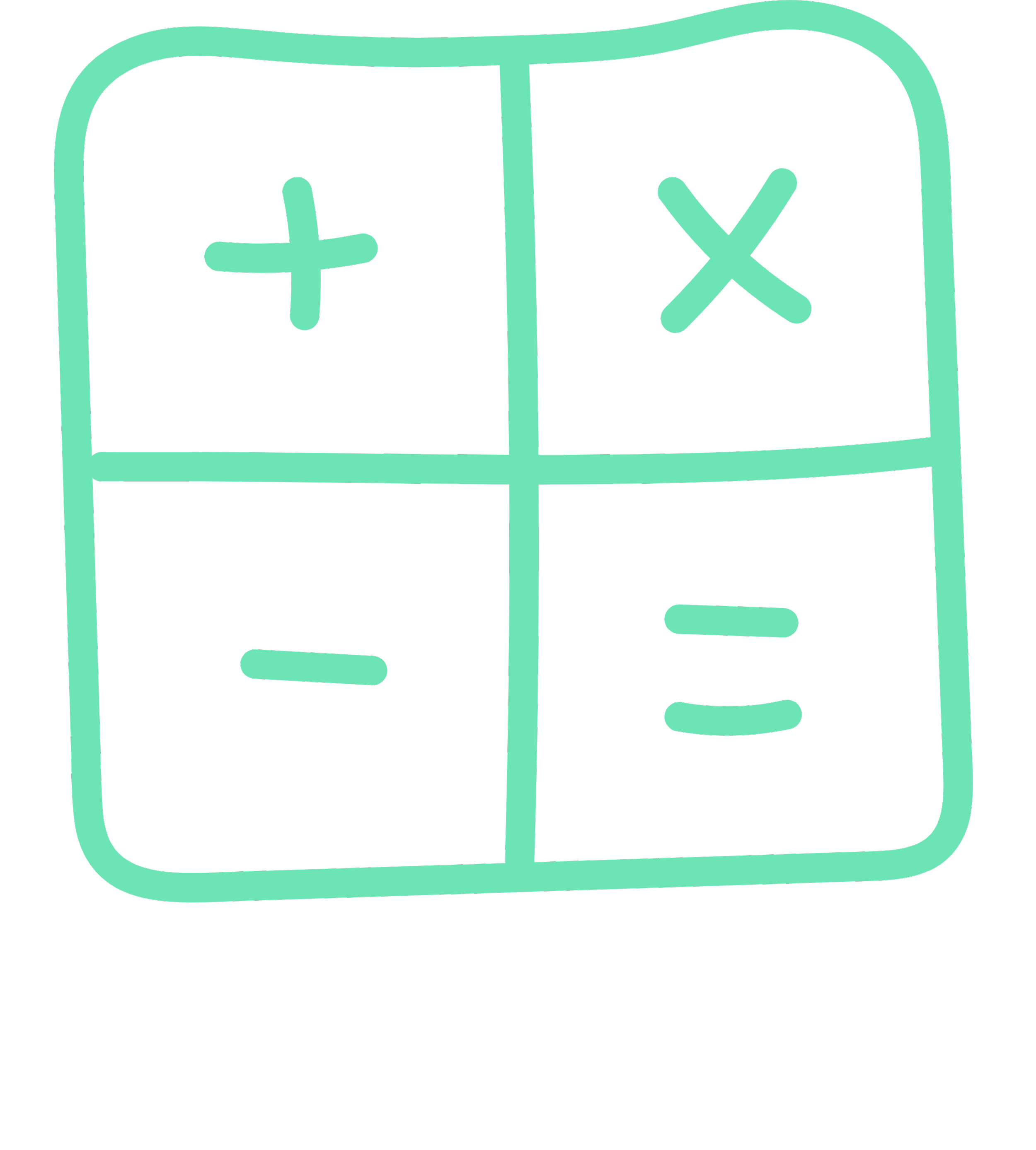 Neon-style grid with four squares containing mathematical symbols: plus sign, multiplication sign, minus sign, and division sign.