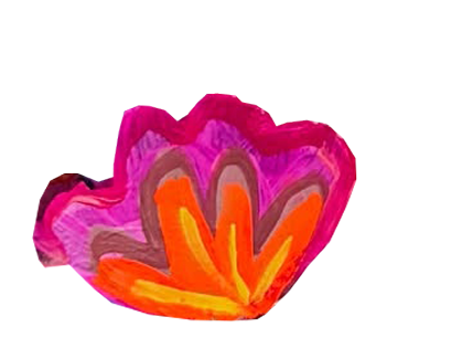 Colorful abstract flower with pink, purple, orange, and red petals.