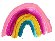Colorful hand-painted rainbow with pink, yellow, blue, and green arcs
