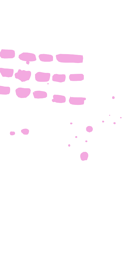 A black and white outline of a hand with pink paint droplets falling from it.