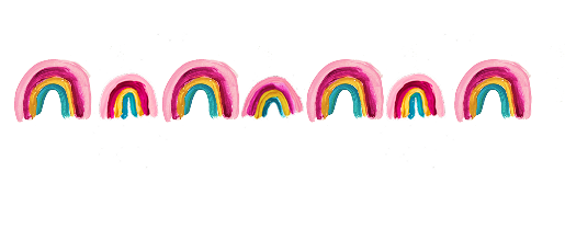 Multiple rainbow-shaped cake slices with colorful icing and sprinkles, arranged in a row.