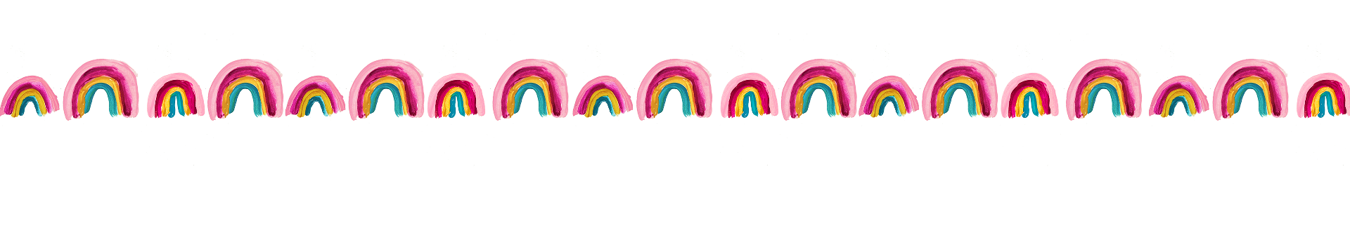 Pattern of pink rainbows with blue, yellow, and green accents