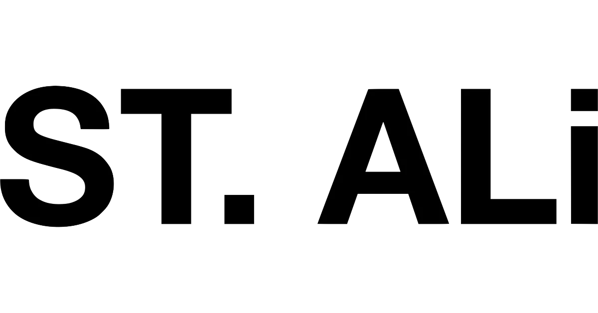 Large outlined text spelling 'ST. All' with a black background.