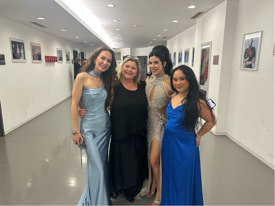 Kim Thomsen with the Stars Gala performers, dressed in beautiful ball gowns