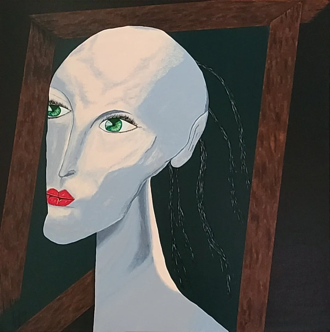 Self Portrait of Defiant Optimism 90 x 90cm acrylic on canvas