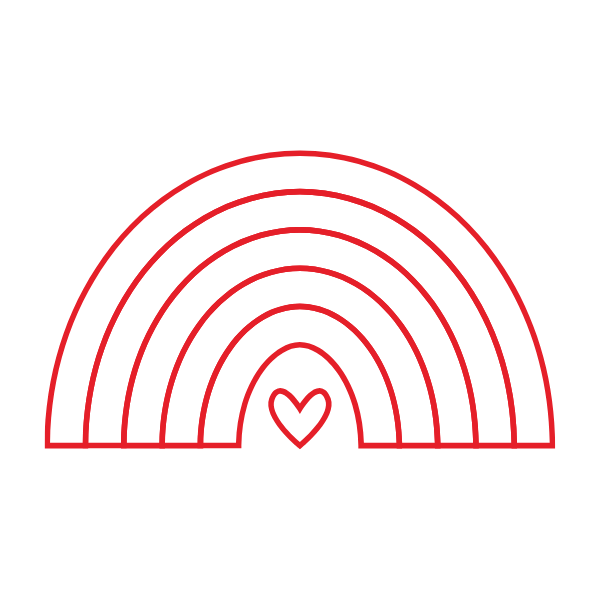 Rainbow icon in red with a heart under.