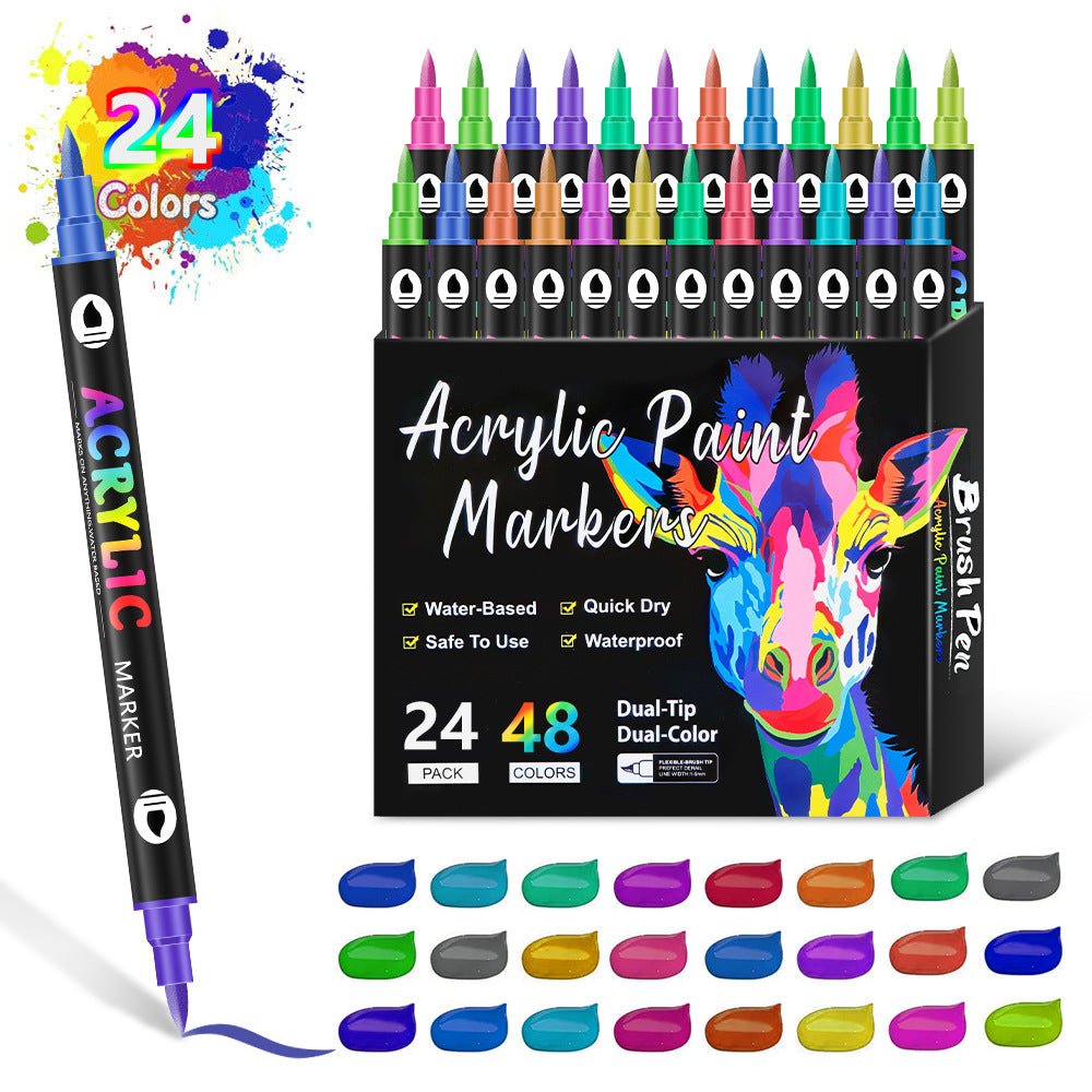 NNEDSZ 24-Pack Dual-Tip Acrylic Paint Markers - 48 Vibrant Colors, Waterproof & Quick-Dry for Art Projects