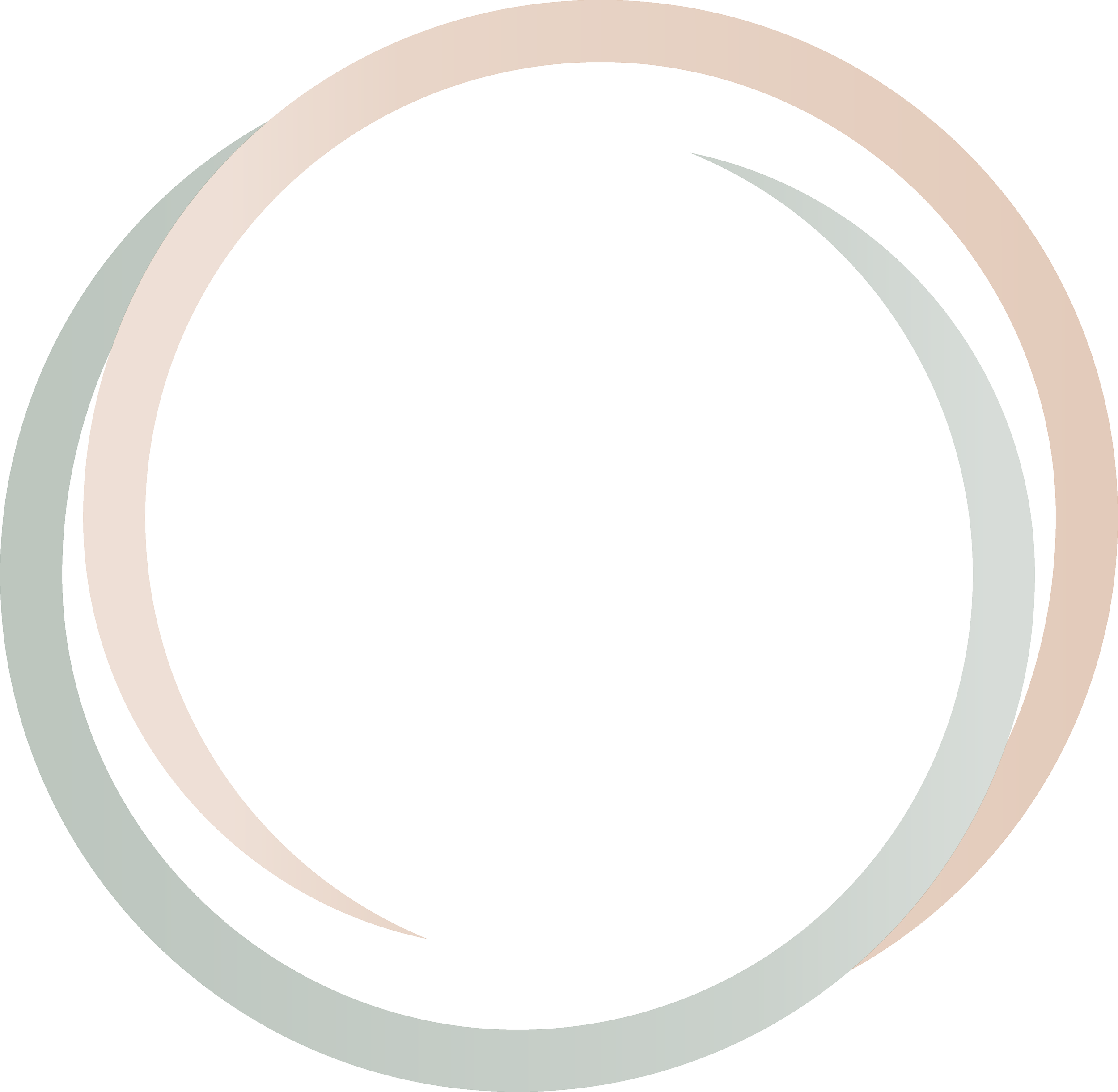 Decorative element, orange and green swirls intertwined to make a complete circle.