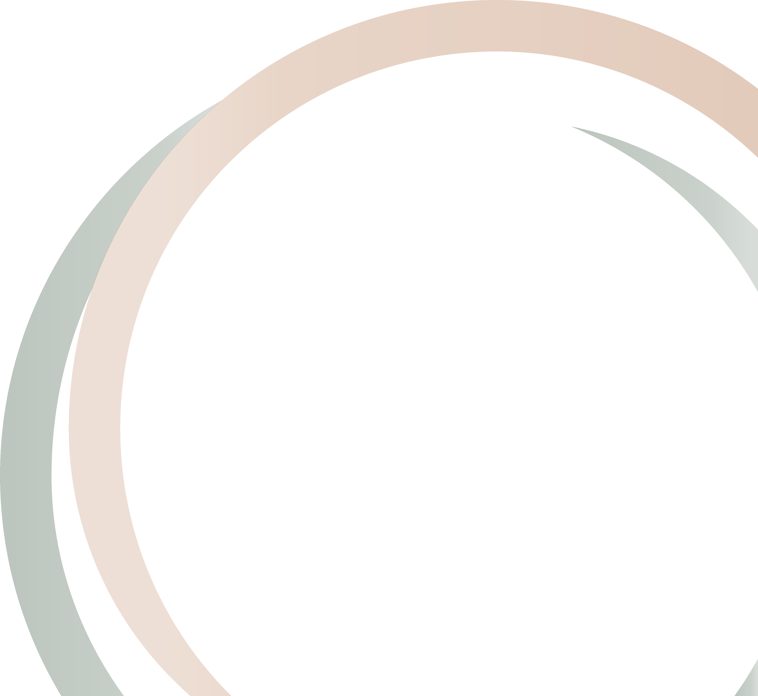 Decorative element, orange and green swirls intertwined to make three-quarters of a circle.